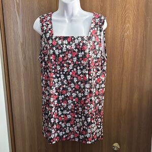 🎉 Chic Floral Square Neck Blouse - Black and Red